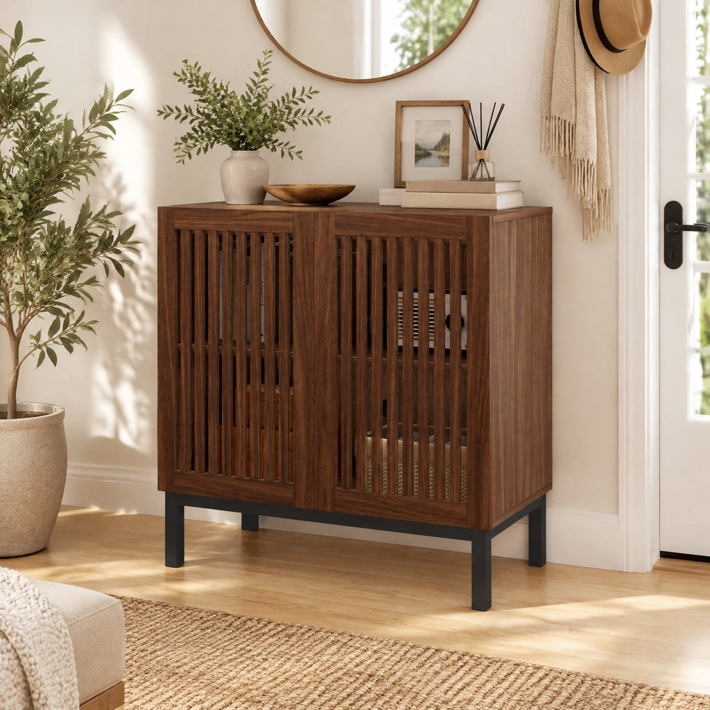 Airfind Buffet Cabinet with Storage 32 Wooden Sideboard Coffee Bar Station, 66 lbs Capacity, Engineered Wood MDF Frame, Walnut
