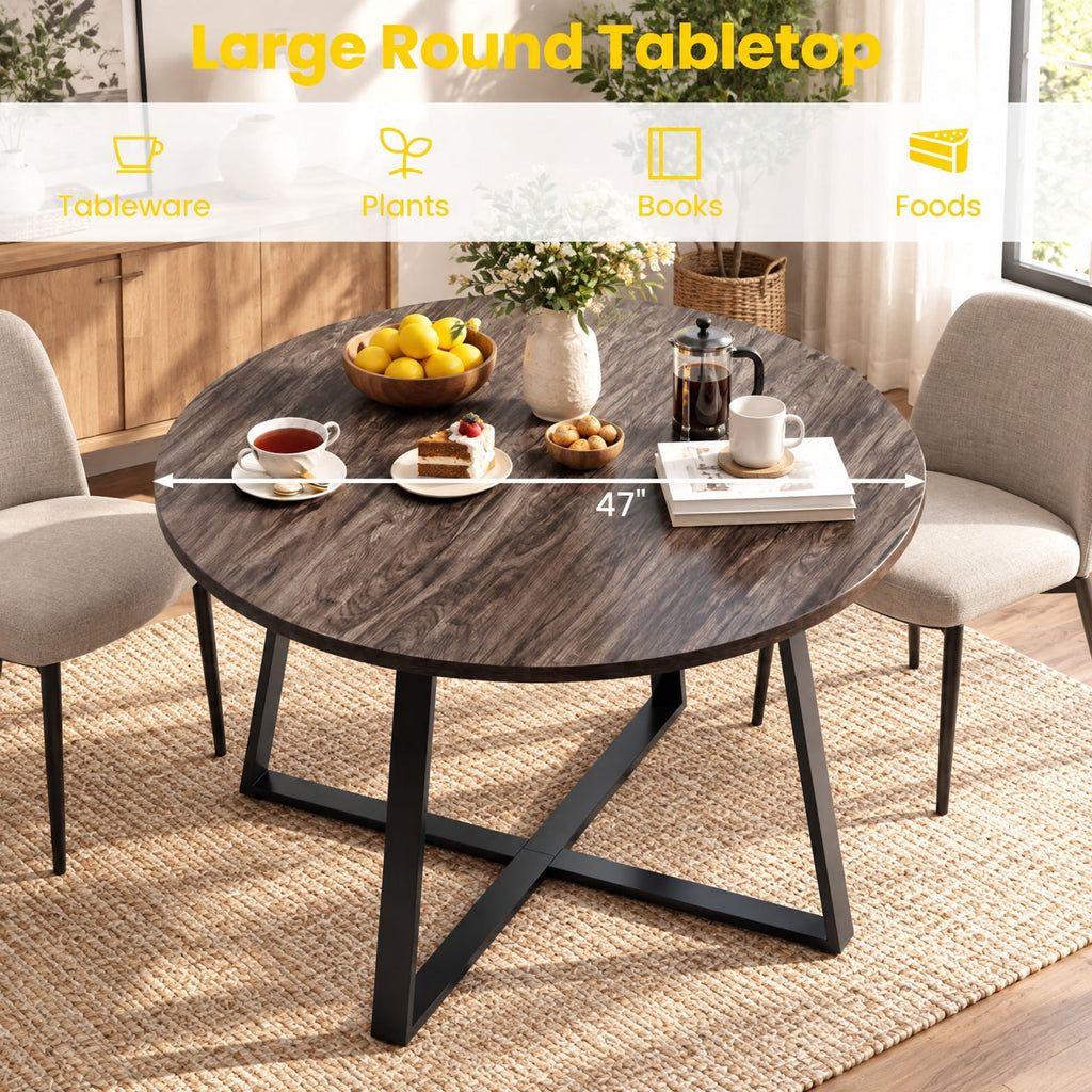 Airfind 47 Inch Round Dining Table with Stable X-shaped Base and Round Thickened Tabletop, 220 Lbs Capacity, Engineered Wood Metal, Gray Oak, Gray