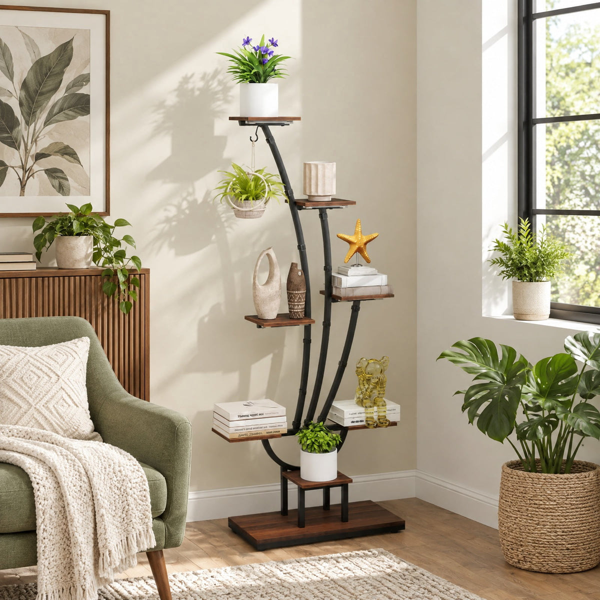 Airfind Indoor Plant Stand with Grow Lights Tall 8-Tier Corner Metal Plant Shelf-Set of 2, Layer 10 lbs Capacity, Metal Engineered Board Frame