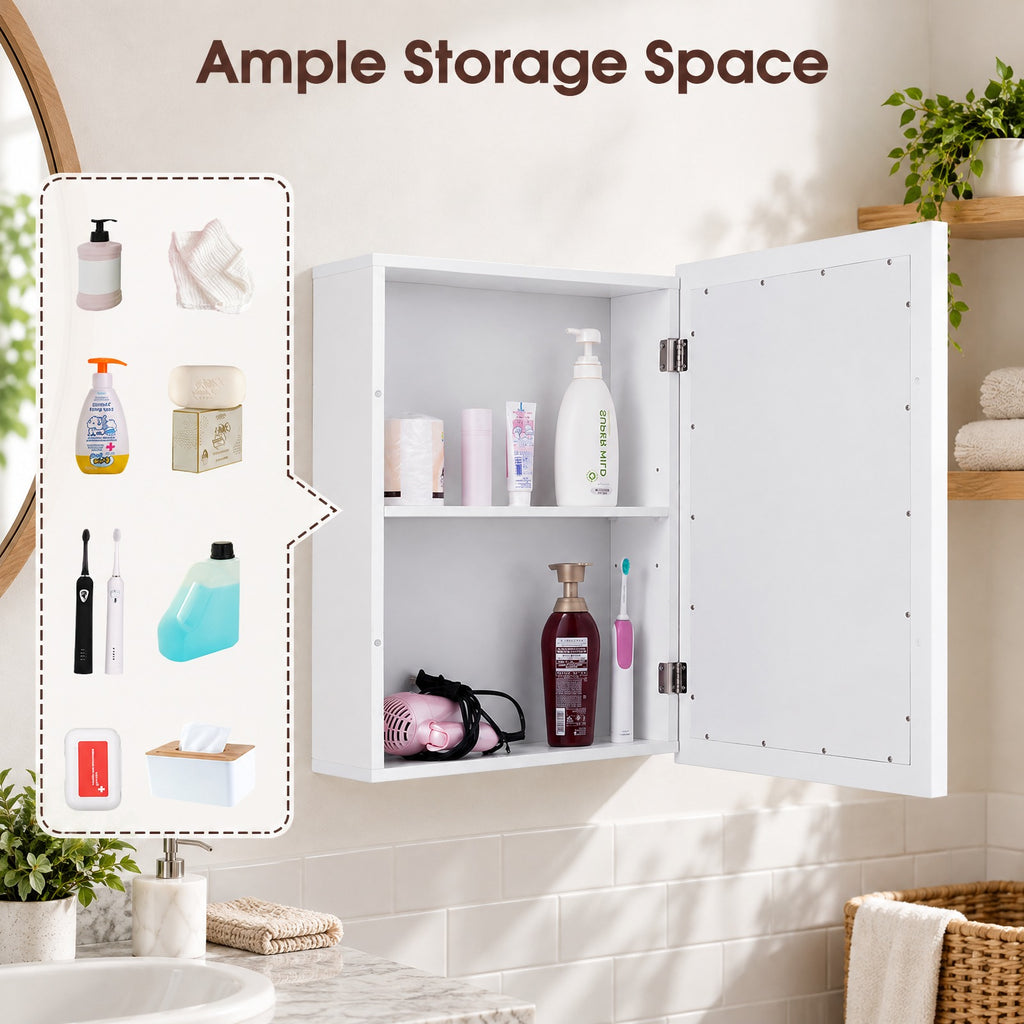 Airfind Wall Mounted Adjustable Medicine Storage Mirror Cabinet, MDF glass Frame, 20 Inch x 6 Inch x 26 Inch Footprint, White