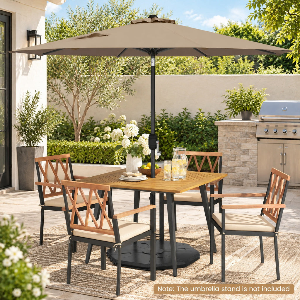 Airfind 9 ft Outdoor Market Patio Table Umbrella Push Button Tilt Crank Lift, Iron Polyester Fabric Frame, Tan