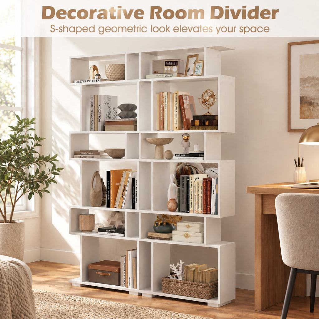Airfind 6-Tier Geometric Bookshelf with 2 Anti-Tipping Kits for Home Office, 11 lbs Capacity, Engineered Wood Frame, 24 x 8 x 64 Footprint, White