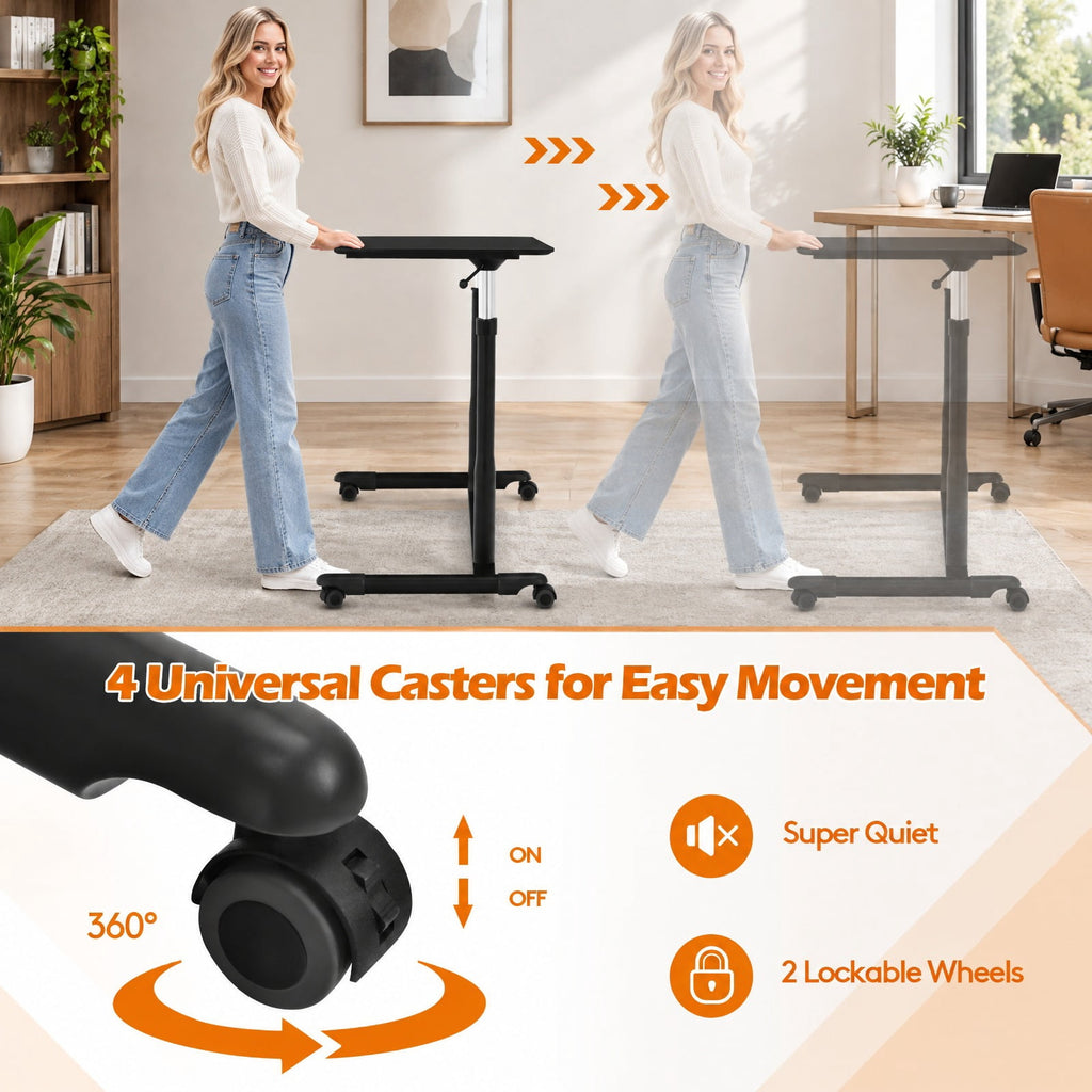 Airfind Height Adjustable Computer Desk Sit to Stand Rolling Notebook Table, MDF Frame, 37.5 x 21.5 x 27.5-42 Footprint, Balck