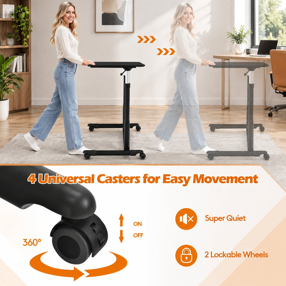 Airfind Height Adjustable Computer Desk Sit to Stand Rolling Notebook Table, MDF Frame, 37.5 x 21.5 x 27.5-42 Footprint, Balck