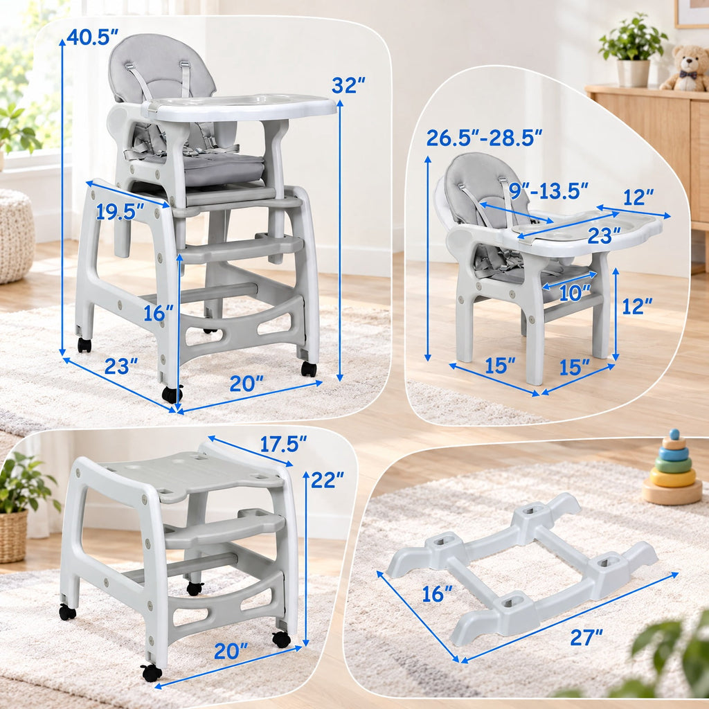 Airfind 3-in-1 Youth High Chair with Lockable Universal Wheels, 50 lbs Capacity, PP, Model BB5604GR, PP PE Sponge Construction, Unspecified