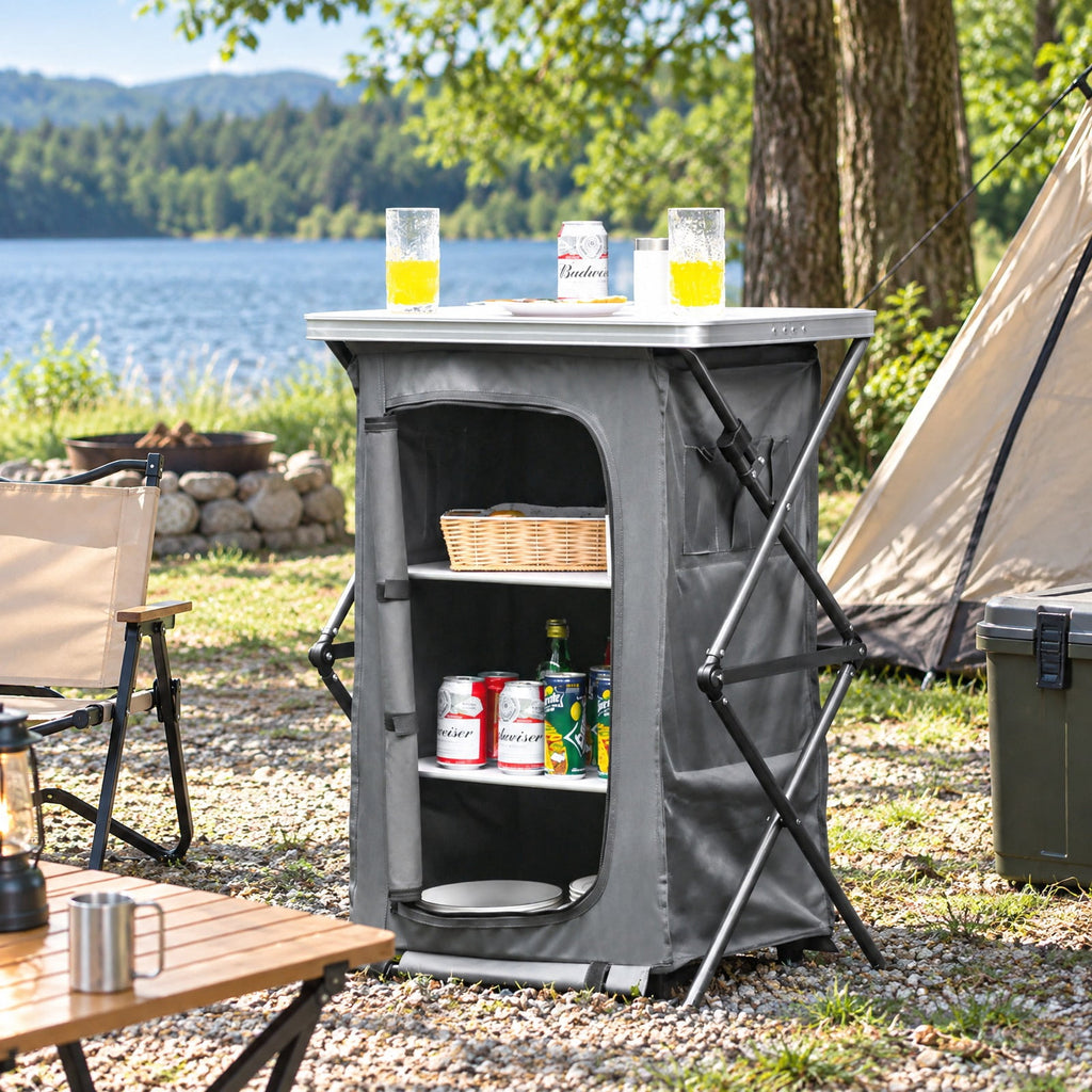 Airfind Folding Camping Storage Cabinet with 3 Shelves and Carry Bag, 33 lbs Weight capacity of each shelf: 11 lbs L: Capacity, Gray