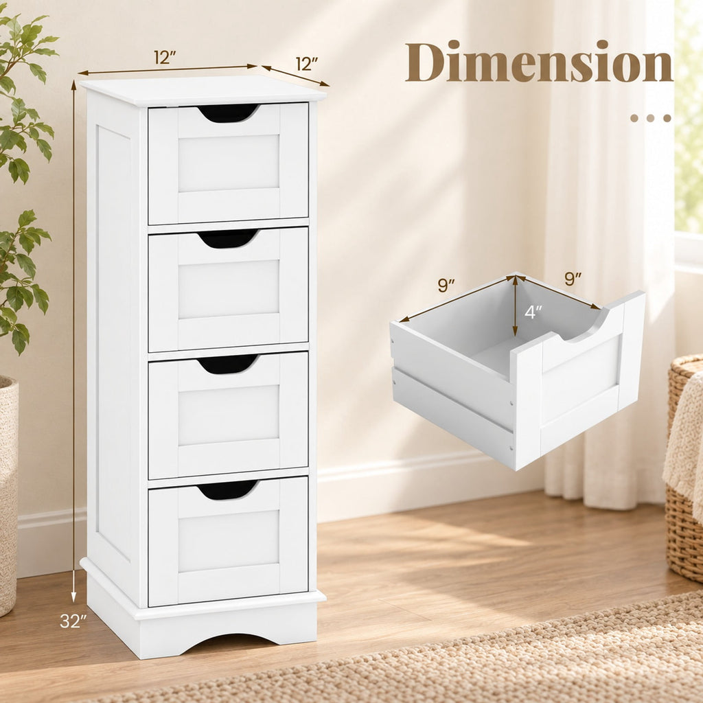 Airfind Bathroom Storage Cabinet featuring Cutout Handles and 4 Drawers, 33 lbs Capacity, MDF Frame, 12 Inch x 12 Inch x 32 Inch Footprint, White