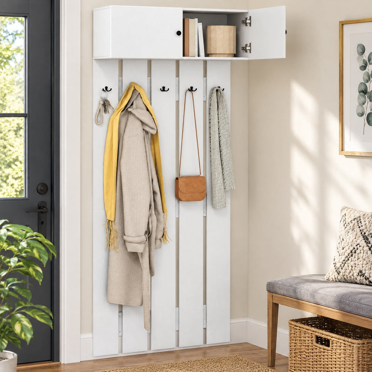 Airfind Entryway Wall Coat Rack Wall Mounted Coat Clothes Rack, 145 lbs Capacity, Engineered Wood Frame, 35.4in x 13in x 82.7in Footprint, White