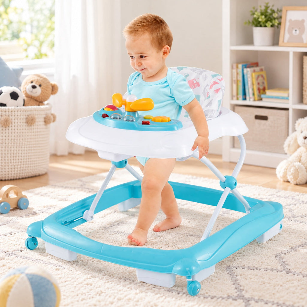 Airfind Foldable Baby Walker with 3 Adjustable Heights and Padded Seat, 26.5 lbs Capacity, PP Frame, for 7-14 months, Green