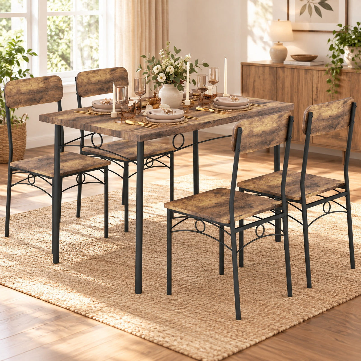 Airfind 5-Piece Industrial Dining Table Set for 4 for Small Place Apartment, 200 lbs Capacity, MDF Metal Frame, Coffee