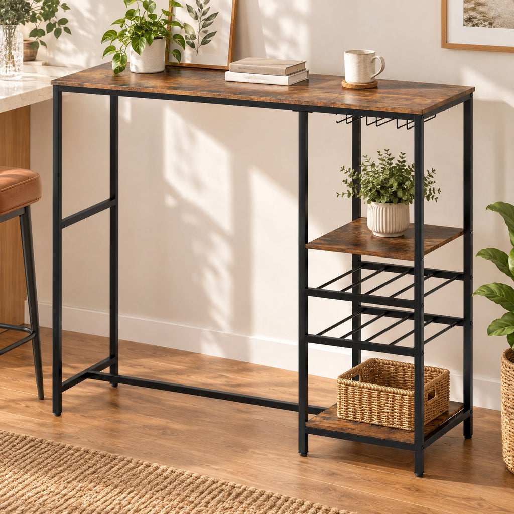 Airfind Long Bar Table Bar Height Dining Table with Storage Shelves, 190 Lbs Capacity, Engineered Wood Metal, 48 Inch X 16 Inch X 41.5 Inch, Brown