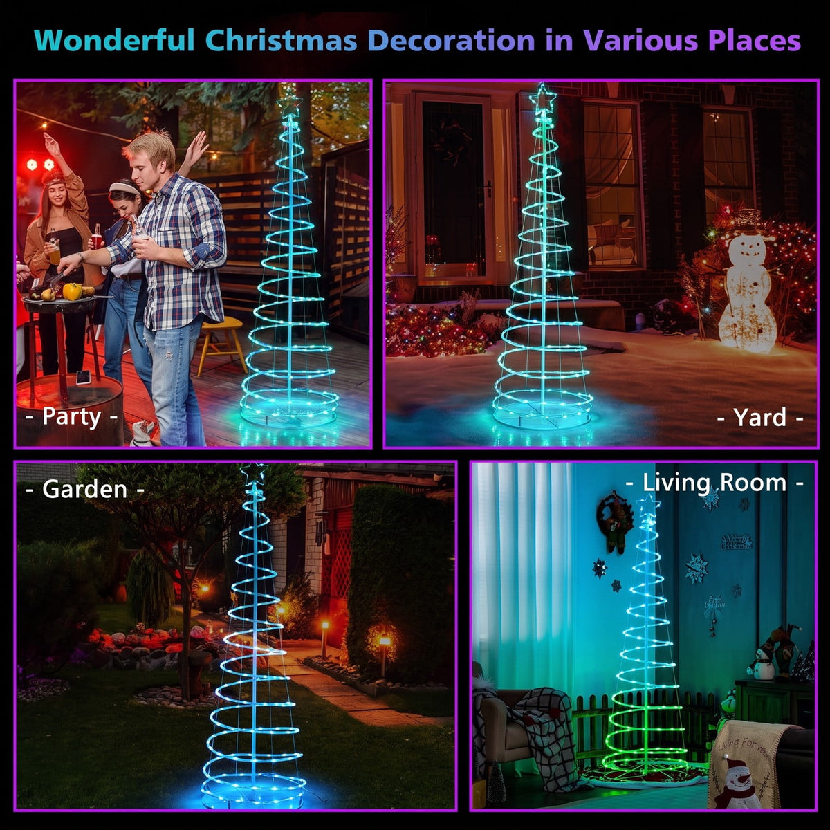 Airfind 6 Feet Light Up Spiral Christmas Tree with Tree Top Star, PVC Metal Tree Height: 6 ft Tree Width: 21.5in Frame, White