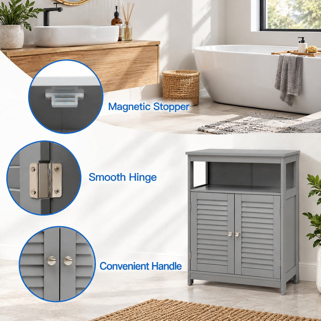 Airfind Wood Freestanding Bathroom Storage Cabinet with Double Shutter Door, 77 lbs Capacity, P2 MDF Frame, 23.5in x 12in x 31.5in Footprint, Gray