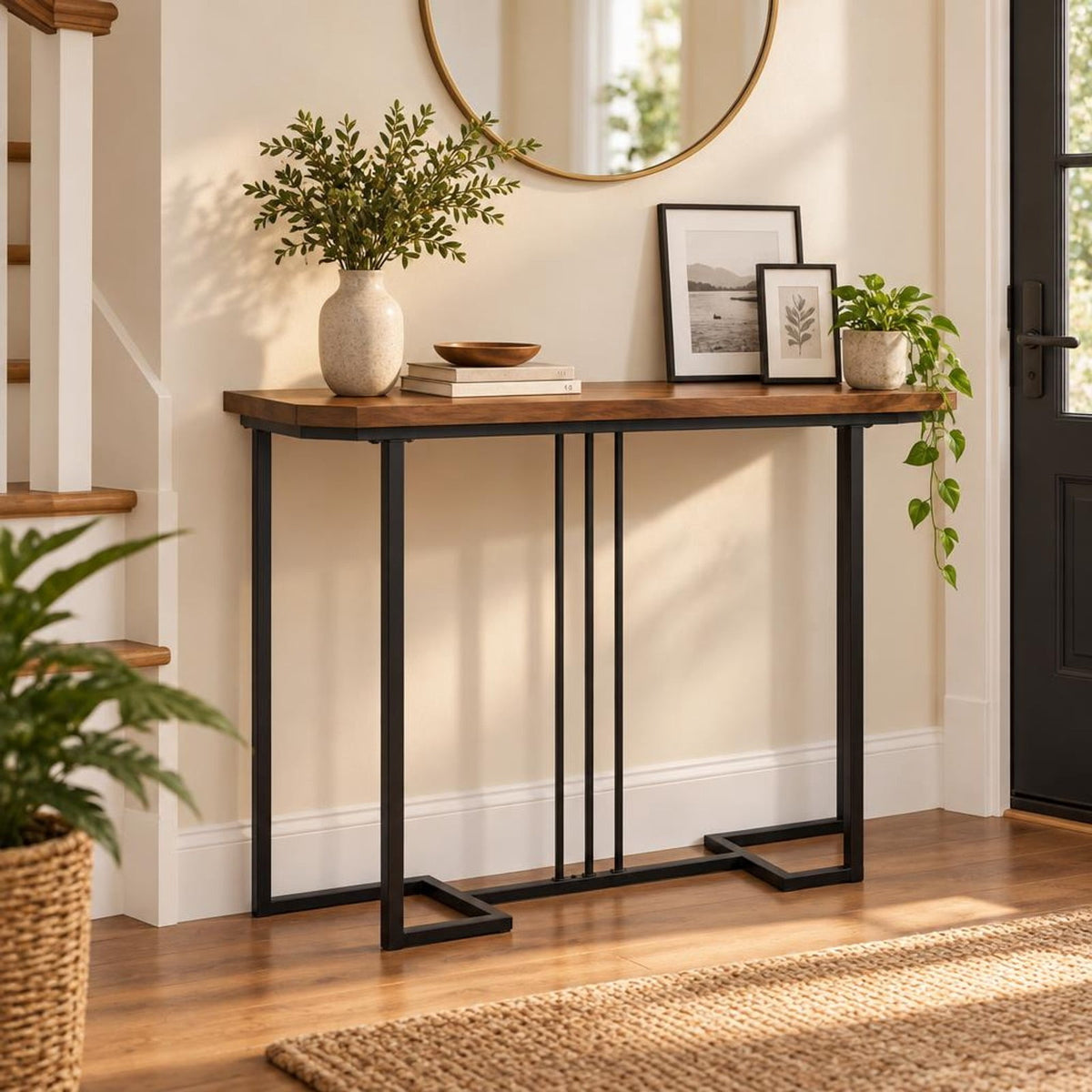 Airfind Modern Console Table Narrow Entryway Table with Metal Legs, 88 lbs Capacity, Engineered Wood Metal Frame, 44 x 12 x 36 Footprint, Brown