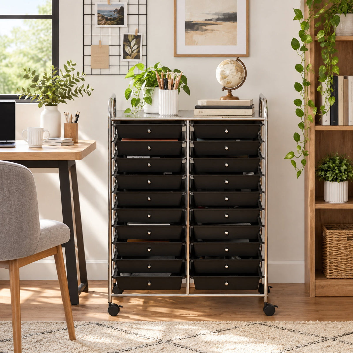 Airfind 20 Drawers Storage Rolling Cart Studio Organizer, Steel Frame, 25 Inch x15 Inch x 34 Inch Footprint, Black