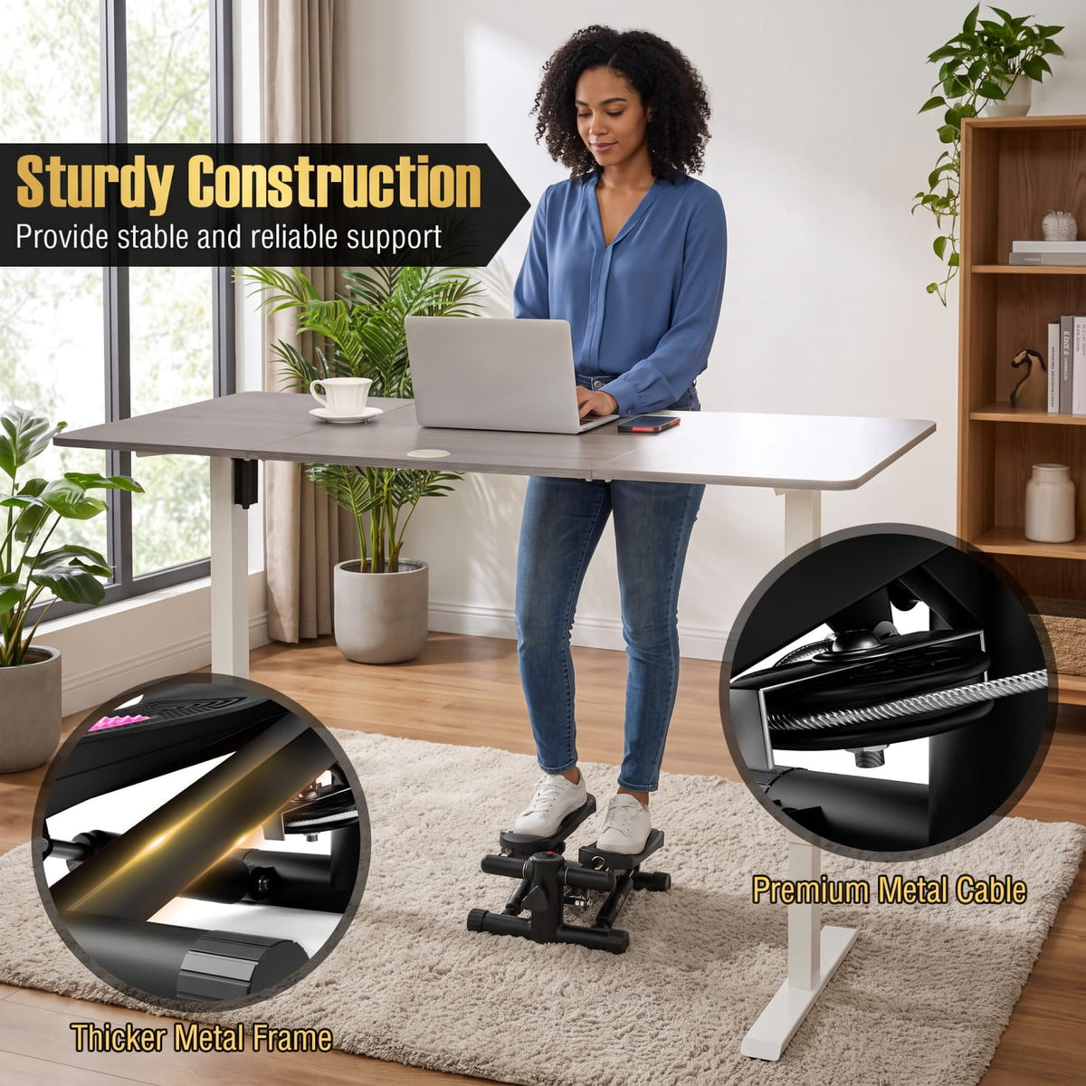 Airfind Mini Stepper Machine with Resistance Bands and Adjustable Height for Home Cardio Leg and Full Body Exercise, Black