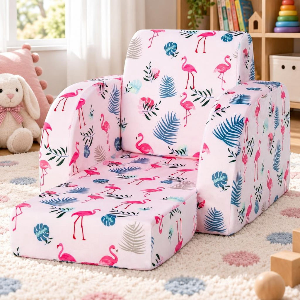 Airfind 3-in-1 Convertible Kid Sofa Bed Flip-Out Chair Lounger for Toddler, 66 lbs Capacity, Velvet fabric sponge Fully expanded Frame, Pink