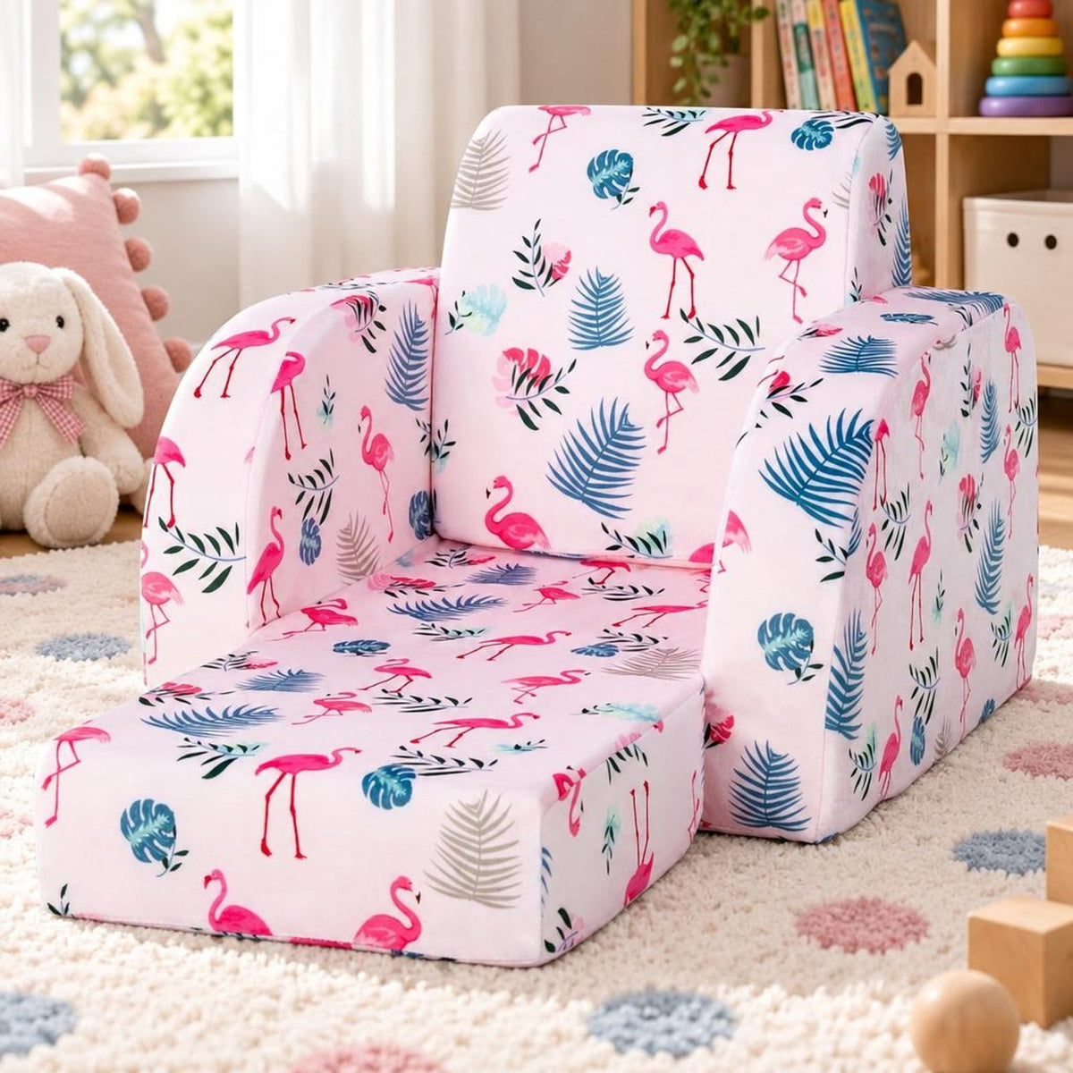 Airfind 3-in-1 Convertible Kid Sofa Bed Flip-Out Chair Lounger for Toddler, 66 lbs Capacity, Velvet fabric sponge Fully expanded Frame, Pink