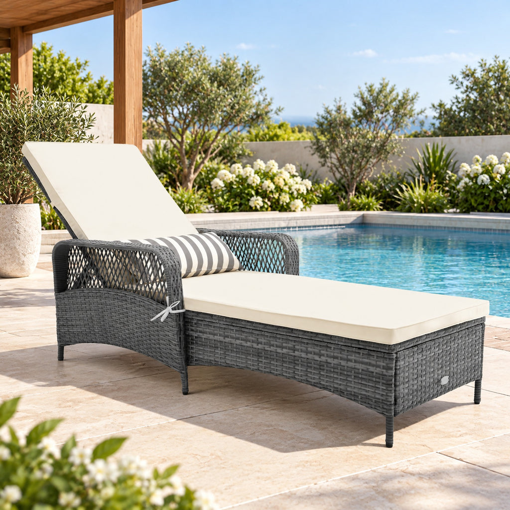 Airfind Outdoor Chaise Lounge Chair Recliner with 6, 400 lbs Capacity, Metal PE Rattan Polyester Fabric Spray-bonded Non-woven Fabric Sponge Frame