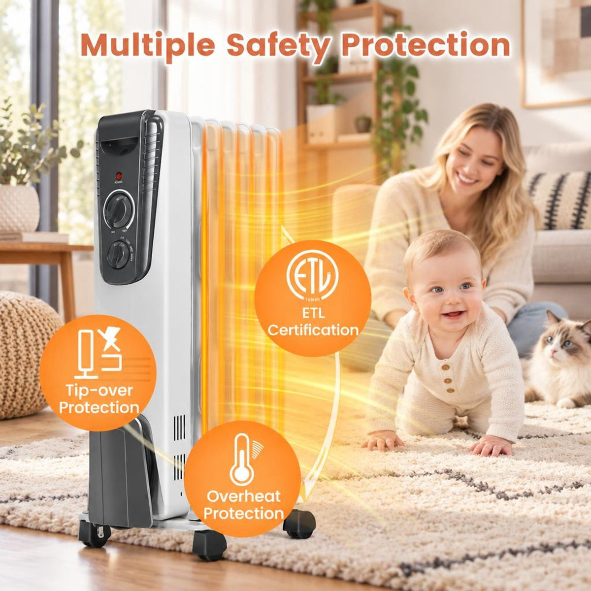 Airfind 1500W Electric Space Heater with Adjustable Thermostat, White, Size 14in x 6in x 23in (L x W x H), Fins width 6in