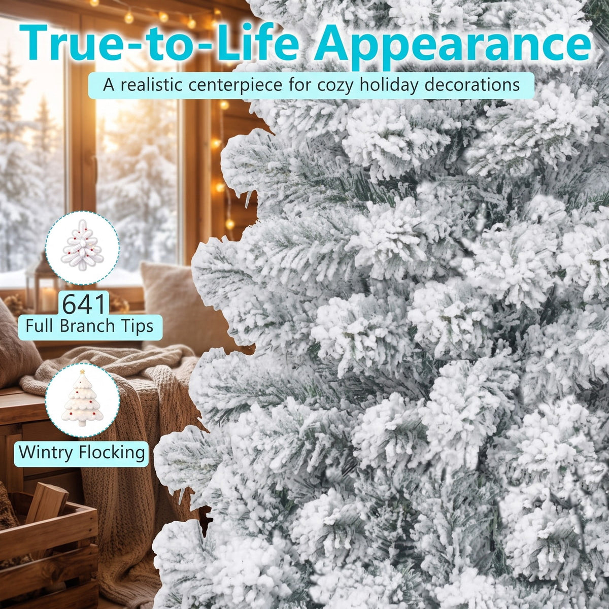 Airfind 7.5 Feet Unlit Hinged Snow Flocked Artificial Pencil Christmas Tree with 641 Tips, PVC Metal Tree Height 7.5 ft Tree Width 2.2 ft Frame