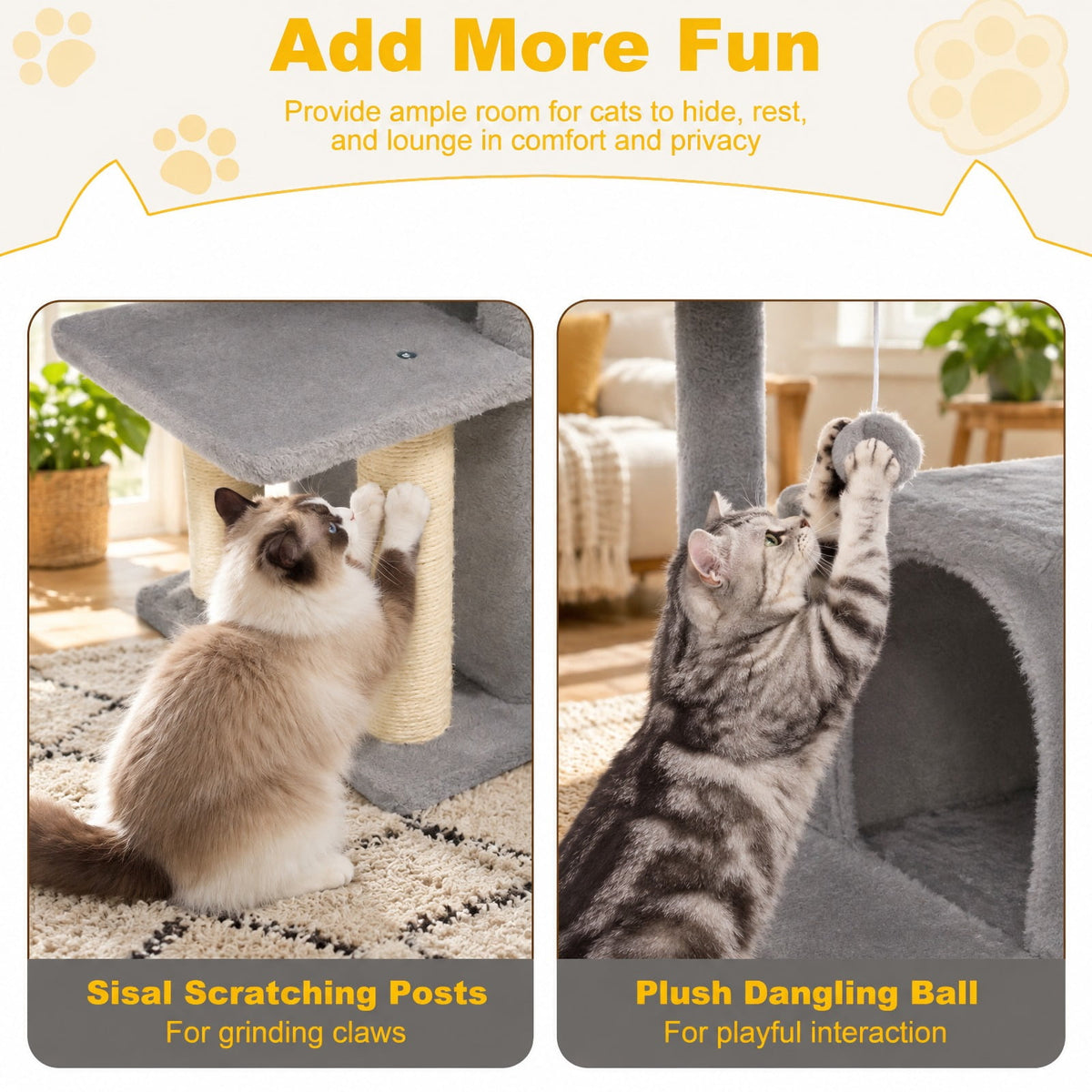 Airfind 33.5 Inch Cute Kitten Tower with 2-Tier Condo and Padded Top Perch, 22 lbs Capacity, Engineered Board Sisal Plush Fabric PP Polyester Frame