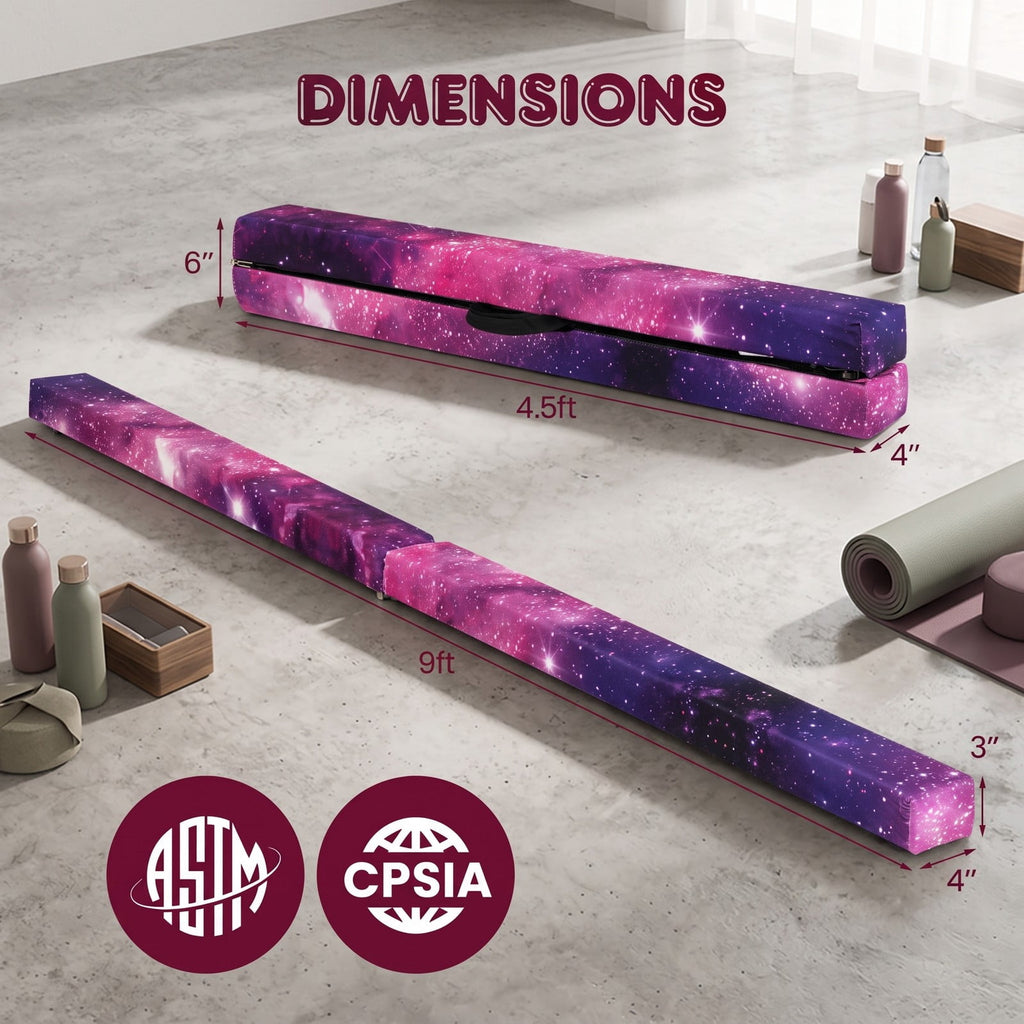 Airfind 9 FT Folding Gymnastics Balance Beam with Anti-slip Base and Pine Wood Frame for Kids Home Practice and Training, Galaxy