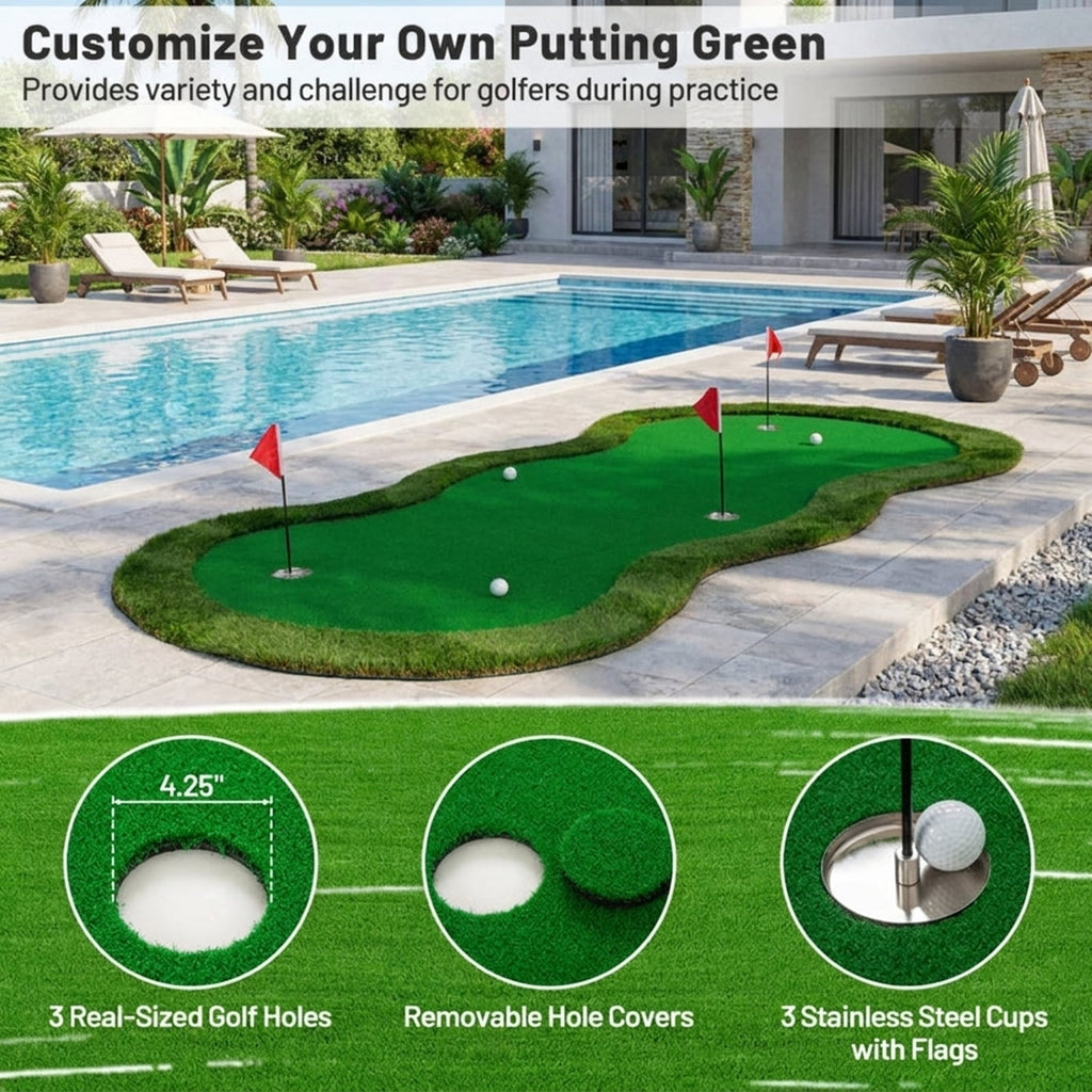 Airfind Foldable Golf Chipping Mat with realistic turf and multiple target holes for backyard practice plus portable case and easy roll-up storage, Green