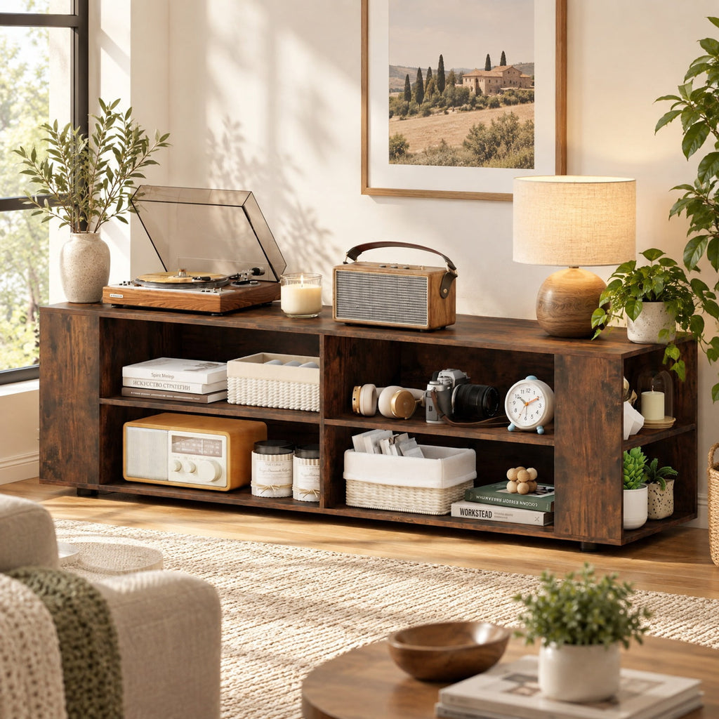Airfind 59 Inch Console Storage Entertainment Media Wood TV Stand, 110 Lbs Capacity, Engineered Wood MDF Plastic, Walnut