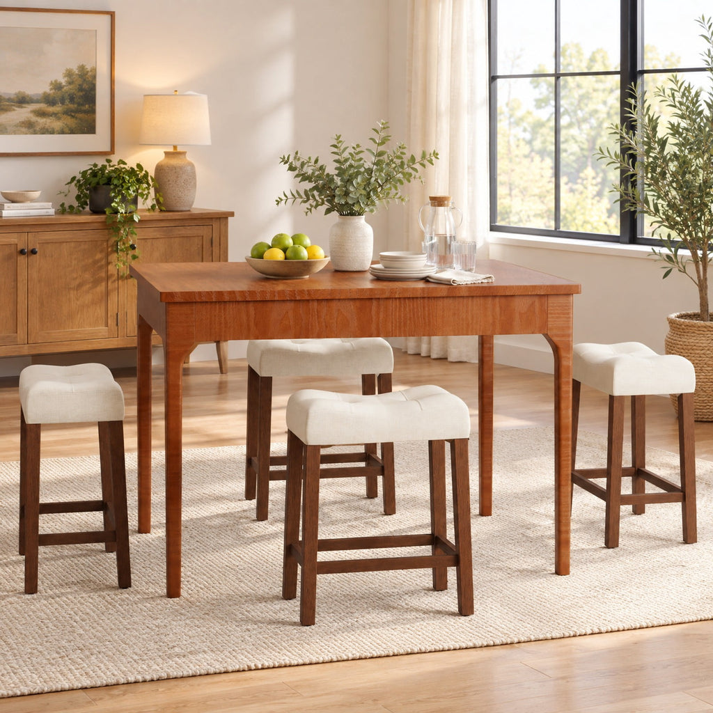 Airfind Set of 2 Upholstered Counter Height Bar Stool with Curved Saddle-Seat, 330 lbs Capacity, Rubber Wood MDF Fabric Sponge Frame, Brown