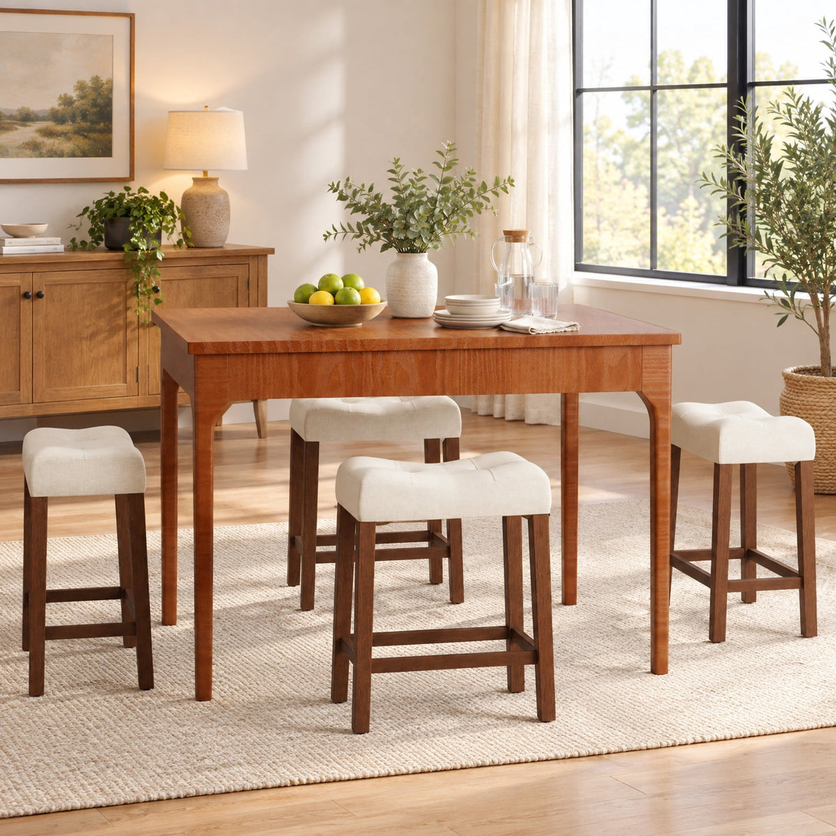 Airfind Set of 2 Upholstered Counter Height Bar Stool with Curved Saddle-Seat, 330 lbs Capacity, Rubber Wood MDF Fabric Sponge Frame, Brown