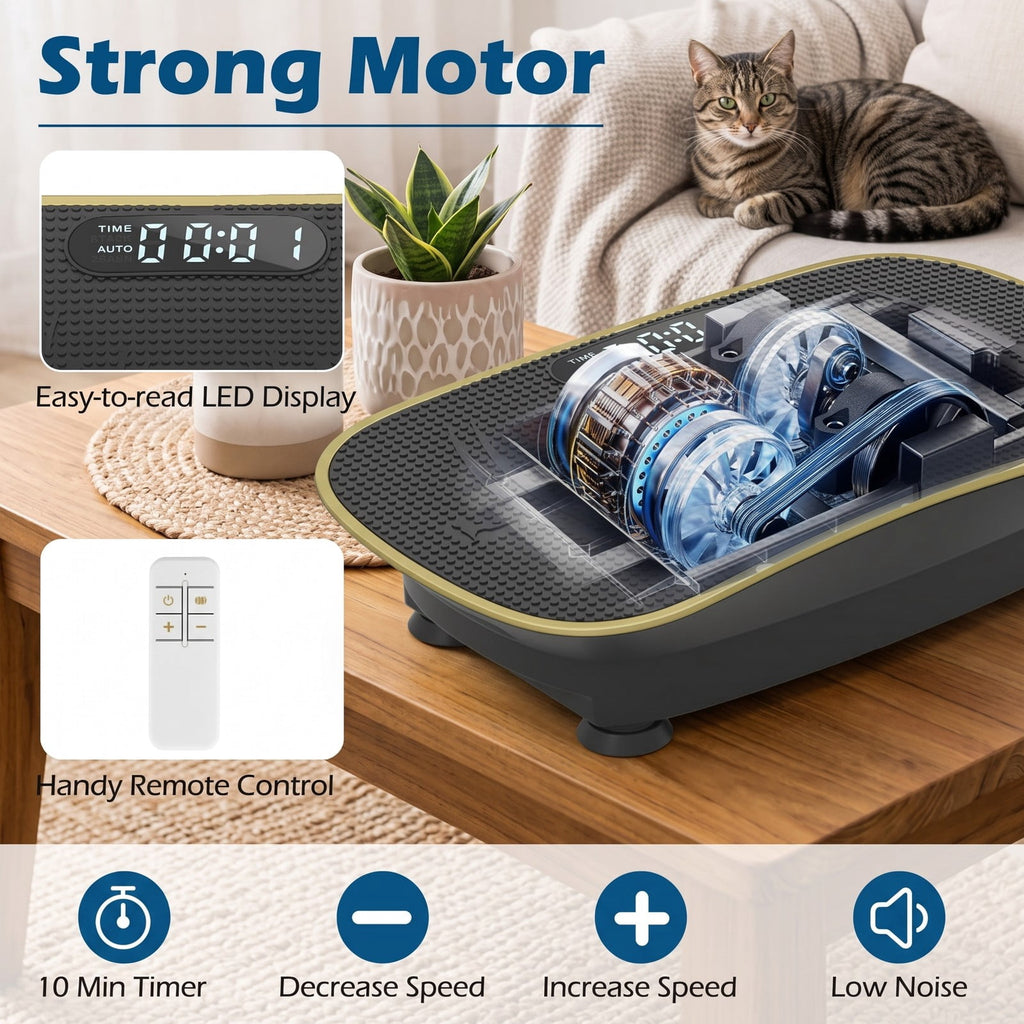 Airfind Vibration Plate Exercise Machine for Lymphatic Drainage and Weight Loss, Whole Body Vibration Platform with 10 Speed Intensities, LED Display and Remote, Black