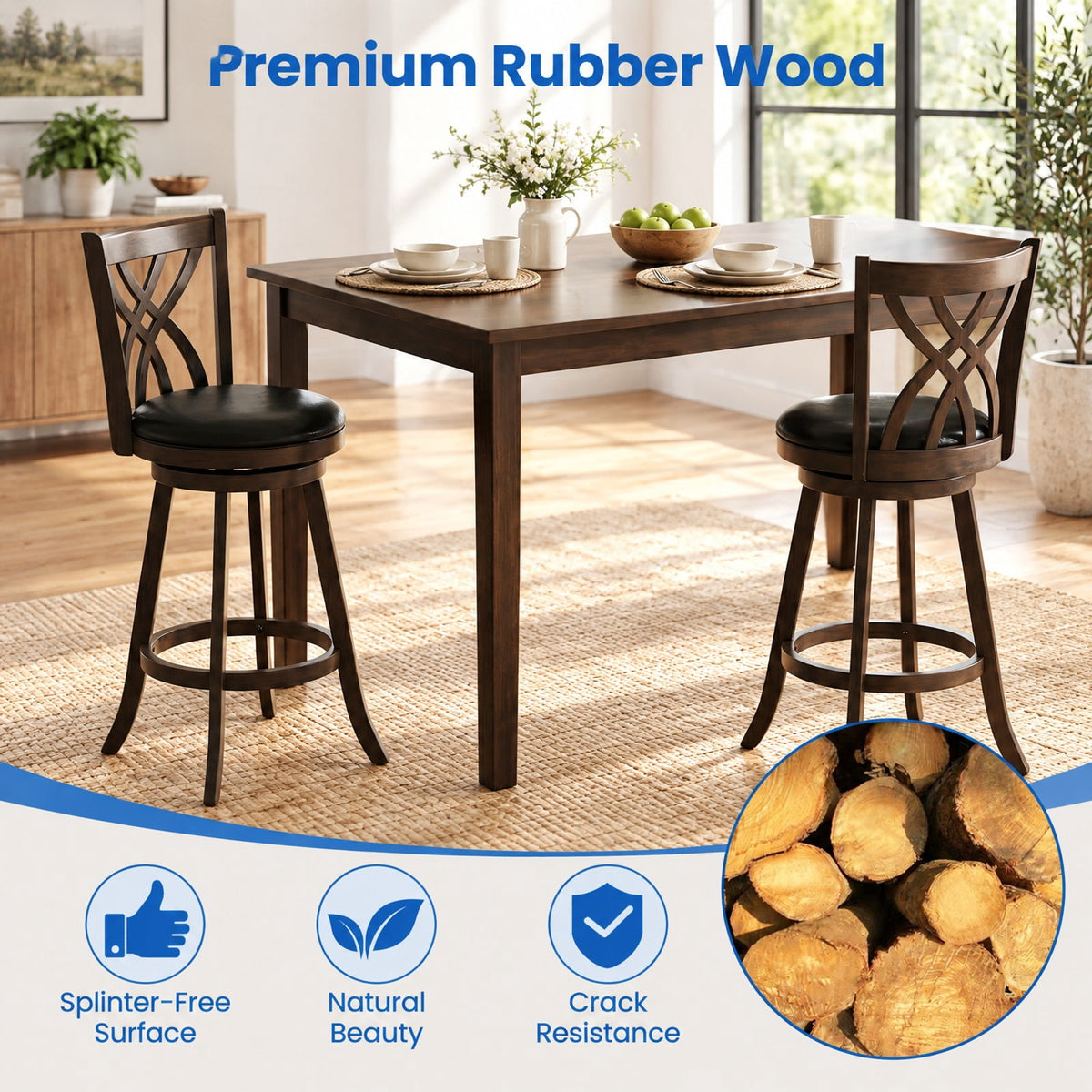 Airfind Set of 4 29 Inch Counter Height Bar Stools with Rubber Wood Frame, 330 lbs Capacity, Rubber Wood PU Sponge Metal Frame, Gray