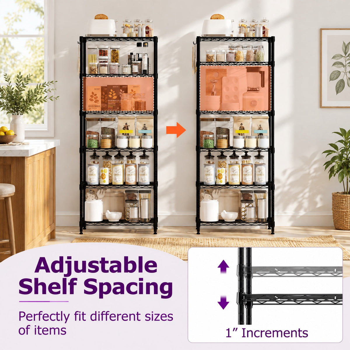 Airfind 6-Tier Metal Storage Shelving Unit with V-Shaped Wire Rack and 900 LBS Capacity, 900 lbs Capacity, Metal Frame, Black