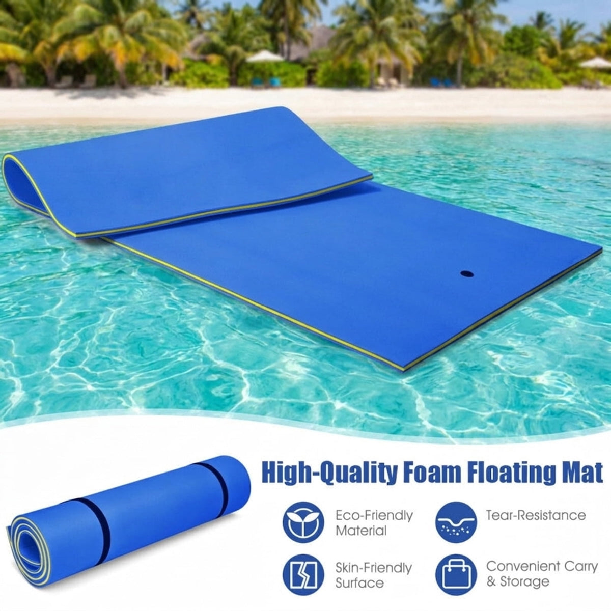 Airfind Inflatable Floating Island for Adults with Mesh Seats and Backrests plus Cup Holders and Boarding Platform in Heavy-Duty Material for Lake and Pool Parties, Blue