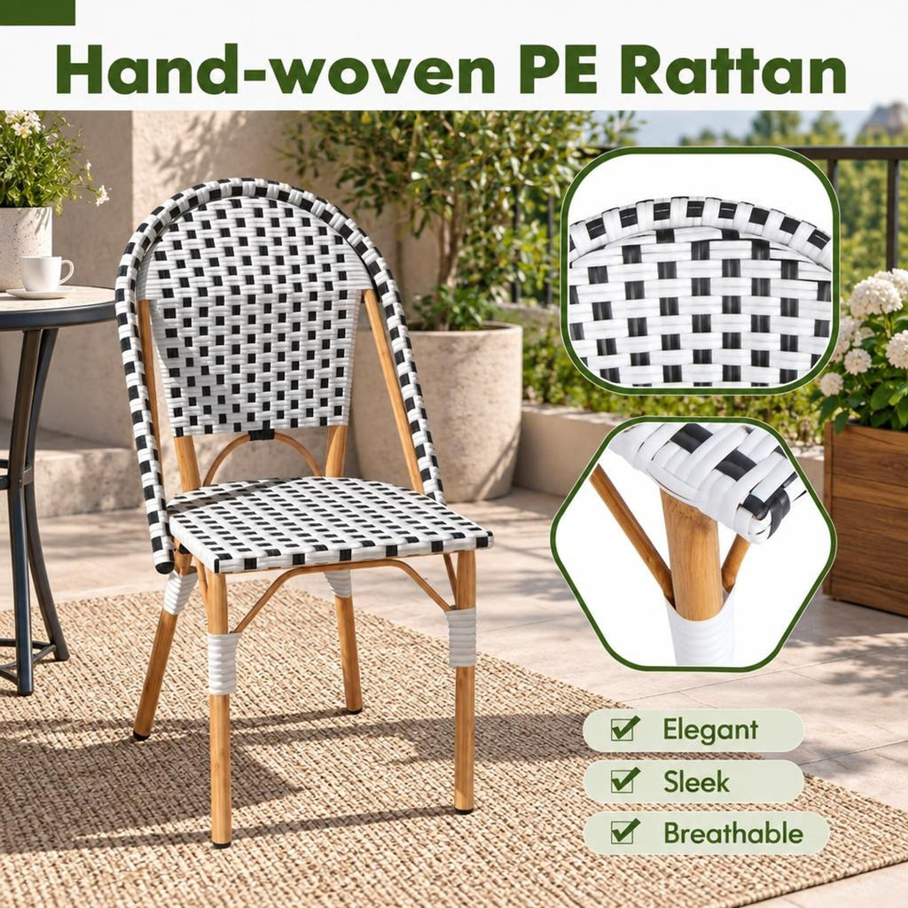 Airfind French Bistro Chair Set of 2 with Galvanized Metal Framex, 330 lbs Net Weight of 2 Chairs: 24.5 lbs Capacity, White