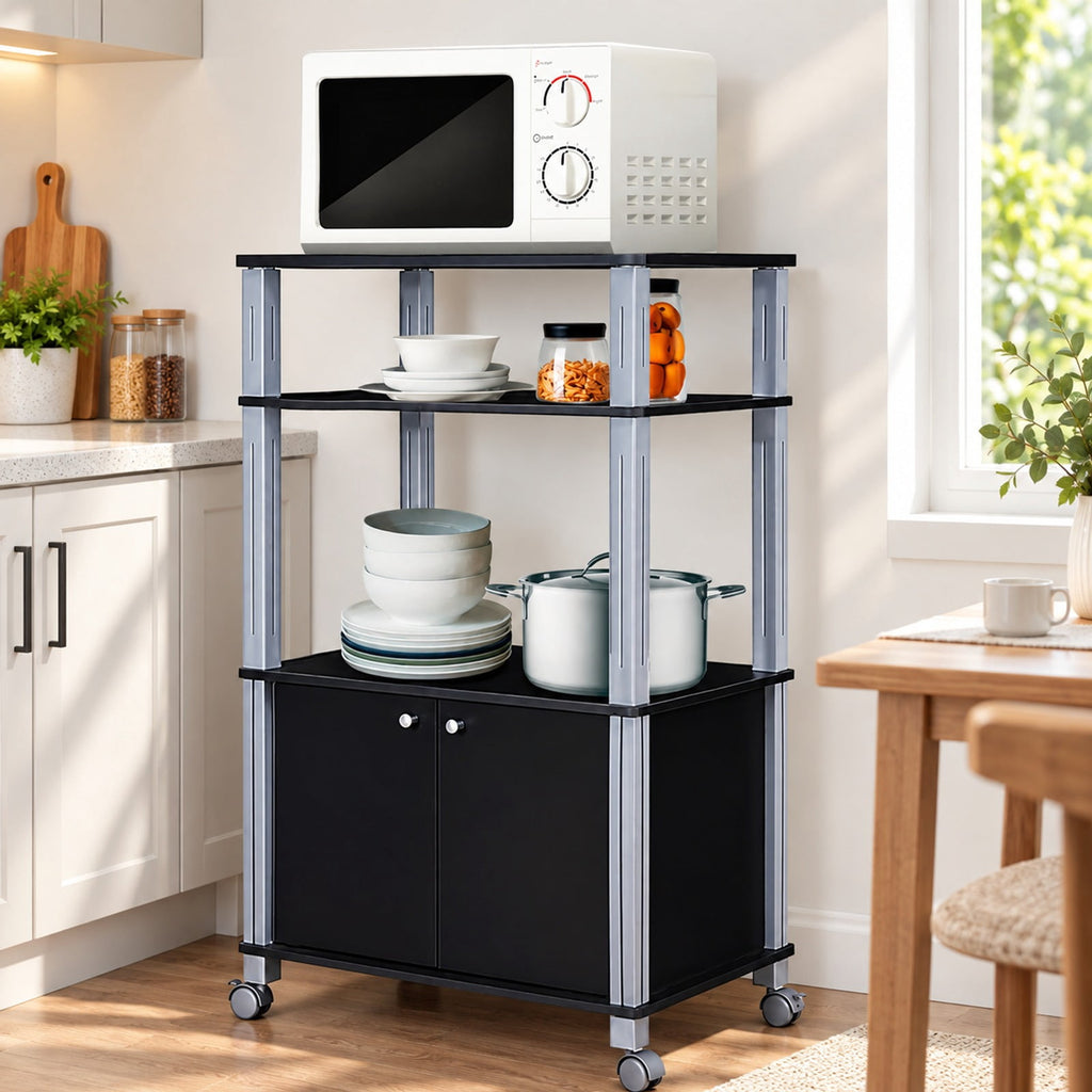 Airfind Microwave Rack Stand Rolling Storage Cart, P2 MDF Frame, 23.5 x 15.5 x 38.5 Footprint, Black