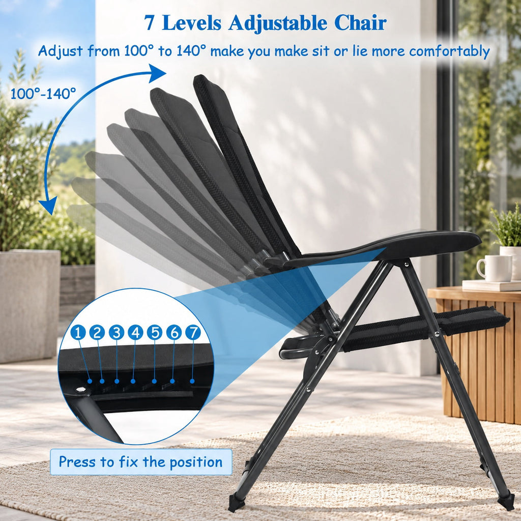 Airfind Set of 4 Patio Folding Chairs with Adjustable Backrest, 300 lbs Capacity, Steel oxford fabric sponge Frame, 28 x 23 x 40 Footprint, Black