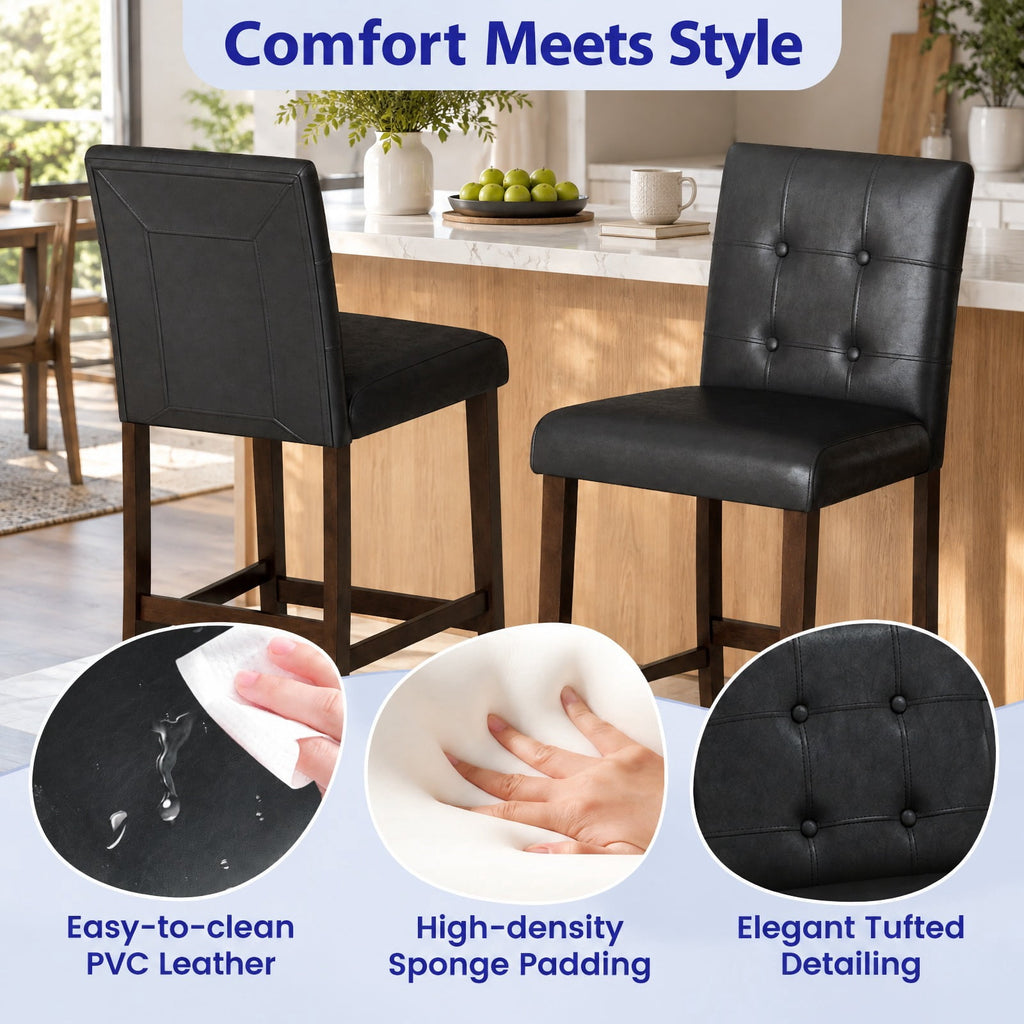 Airfind PVC Dining Leather Bar, Set of 4, Stools with Solid Wood Legs-29 inch, 353 lbs Capacity, PVC rubber wood Frame, Wood, Natural