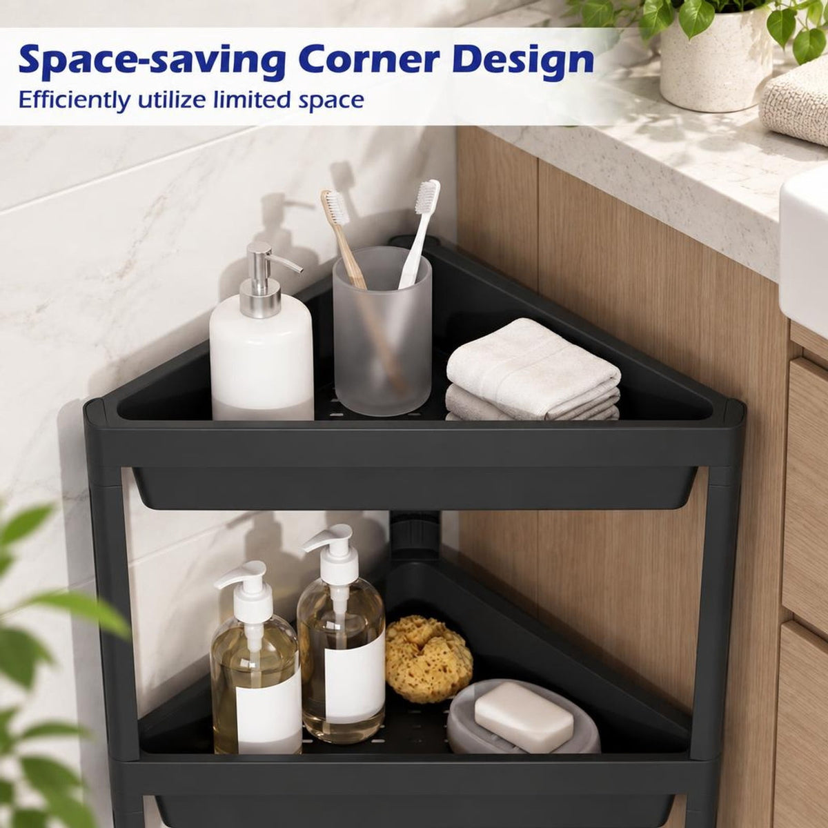 Airfind 3-Tier Corner Shower Caddy 2-Pack with Detachable Design, 18 lbs Capacity, PP Frame, 10 x 17.5 x 26.5 Total Footprint, Black