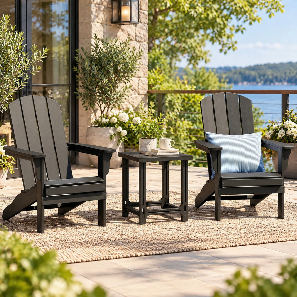 Airfind 18 Inch Outdoor Adirondack Side Table with Slatted Surface, 315 lbs Capacity, HDPE Frame, 18.5 x 18.5 x 18.5 Footprint, Black