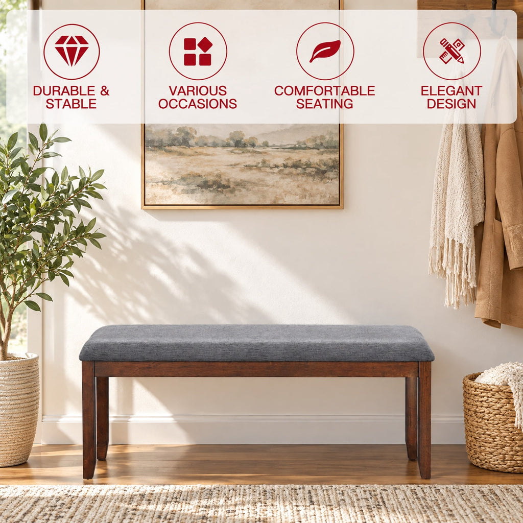 Airfind Upholstered Entryway Bench Footstool with Wood Legs, Rubber wood linen fabric foam Frame, 47inx 15.5inx 19.5in Footprint, Wood