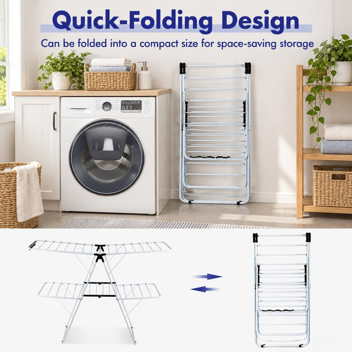 Airfind 2-Tier Foldable Clothes Drying Rack with Adjustable Gullwing, 80 lbs Capacity, Steel Plastic Frame for Everyday Use, White