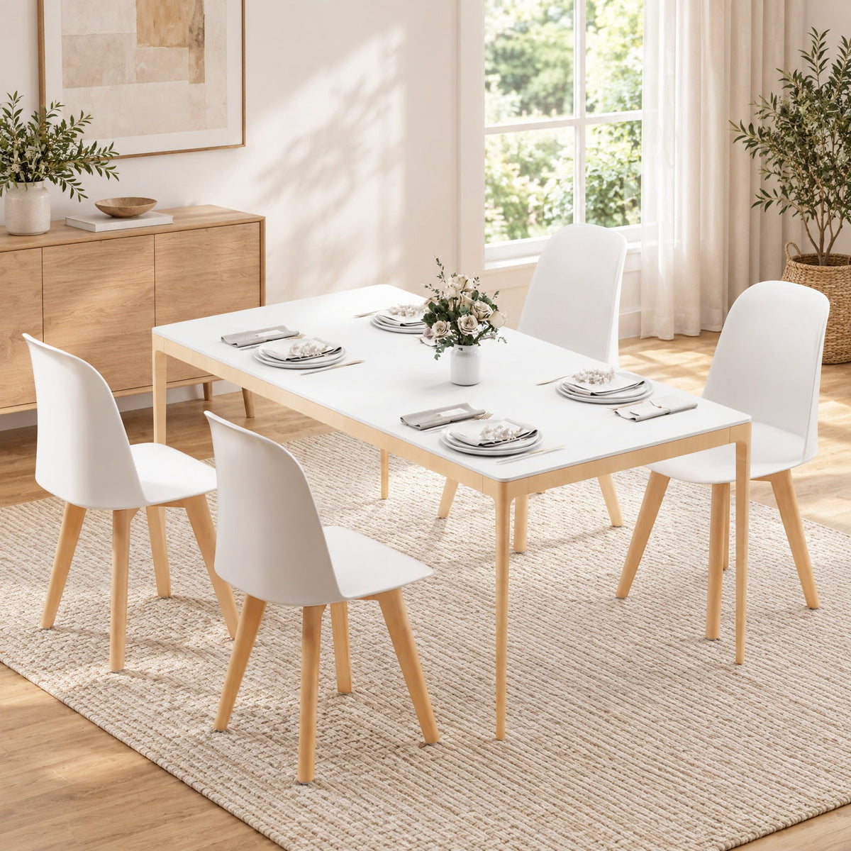 Airfind Modern Dining Chair Set of 2 with Solid Beech Wood Legs and Tilt Backrest, 330 lbs Capacity, PP Beech Wood Frame, White