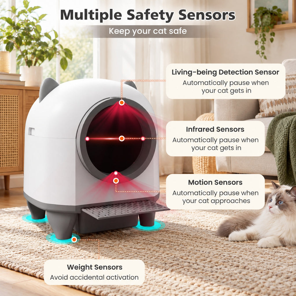 Airfind Self-Cleaning Litter Box for Multi-Cat Senior Cats Home, PP POM Frame, 22 x 20 x 23.5 (L x W x H) Drum Footprint, White