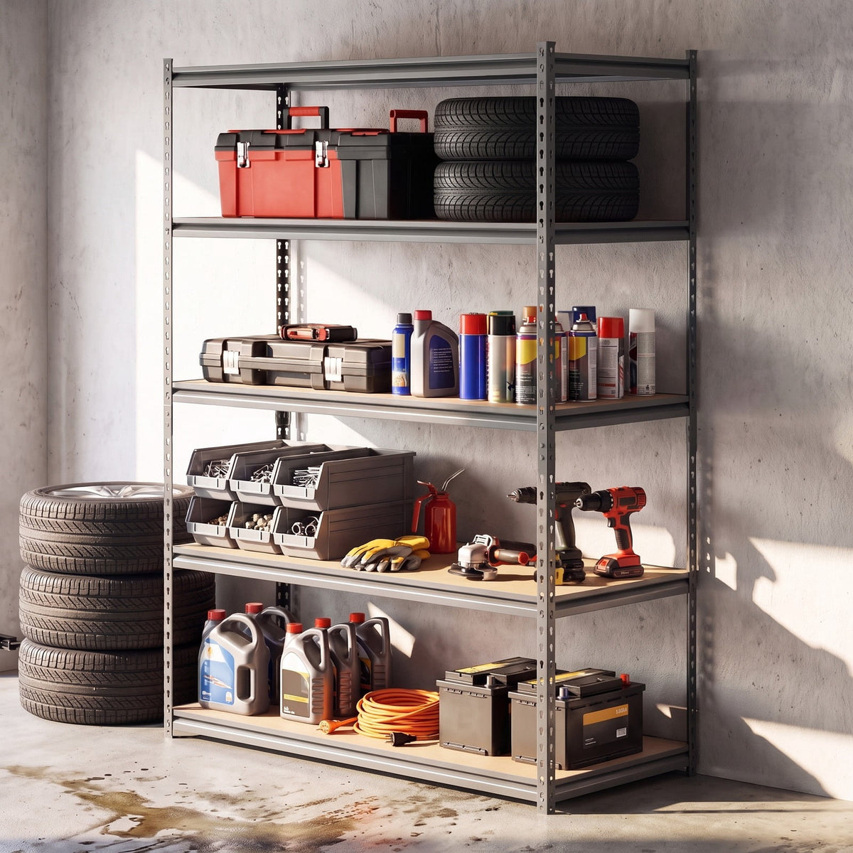 Airfind 5-Tier Garage Shelving Unit 2200 LBS Metal Storage Shelves Adjustable Utility Rack for Warehouse, 440 lbs Capacity, Metal MDF Frame, Gray