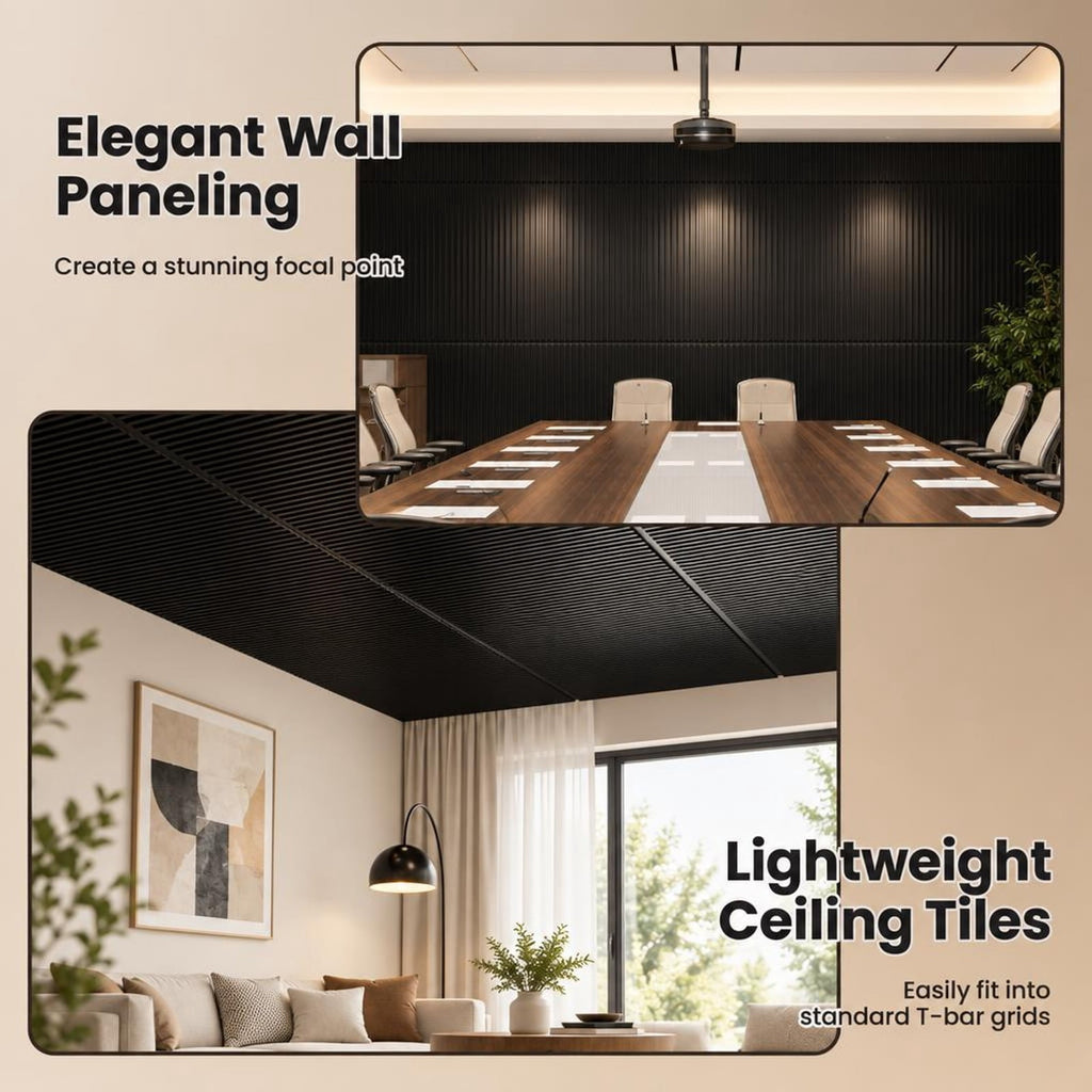 Airfind 12-Pack PVC Slat Wall Panels for Interior Wall Decoration for Living Room and TV Background, PVC Frame, 48 Inch x 24 Inch x 0.37 Inch, Black