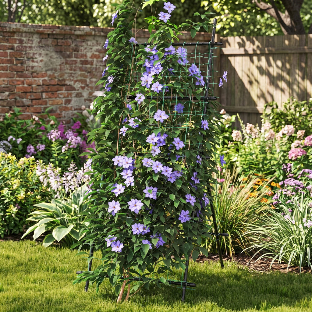 Airfind 74 Inch Tall Garden Trellis for Flower Vine Vegetable Fruit Pea, PE-Coated Metal PP Frame, 31.5 x 36.5 x 75 Footprint, Black