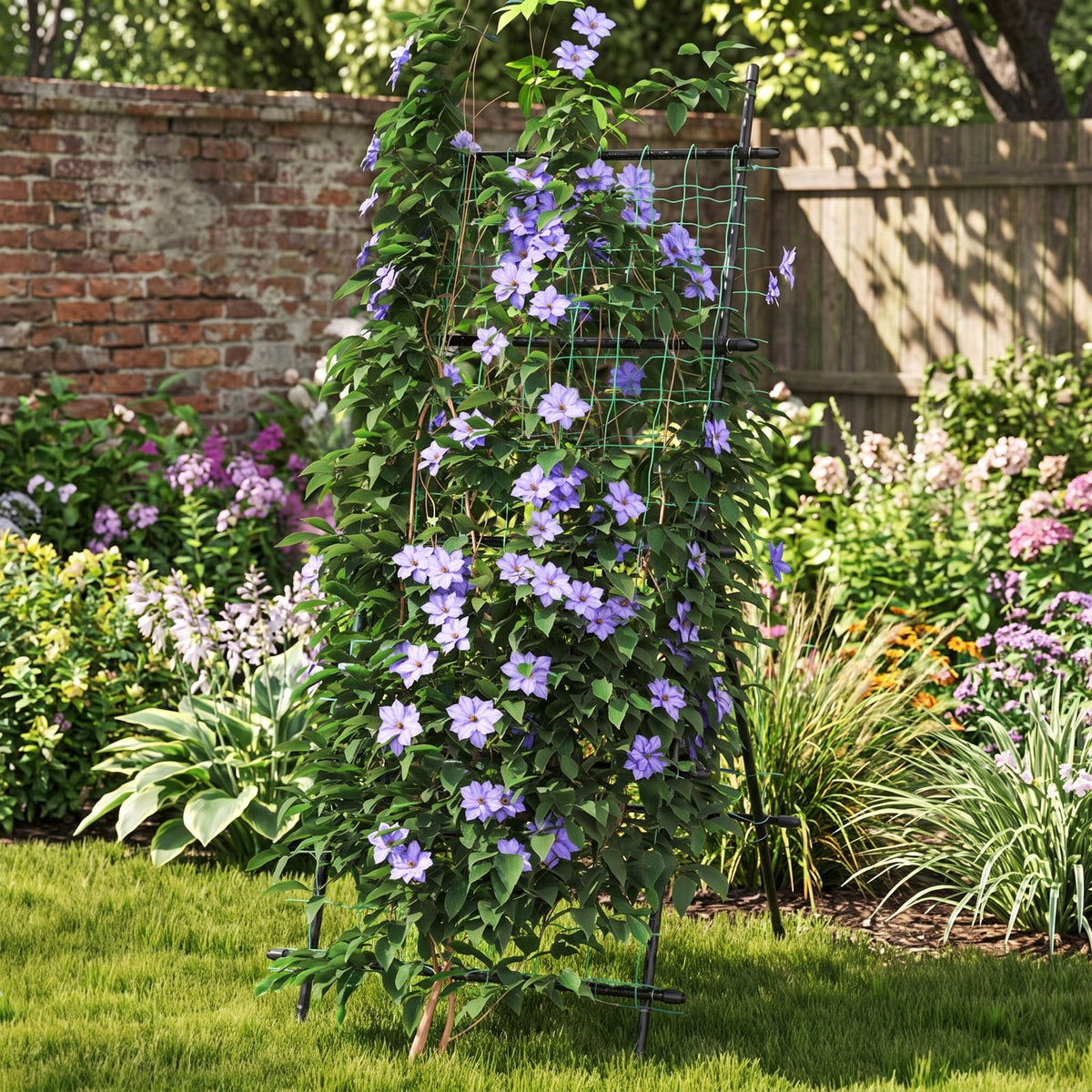 Airfind 74 Inch Tall Garden Trellis for Flower Vine Vegetable Fruit Pea, PE-Coated Metal PP Frame, 31.5 x 36.5 x 75 Footprint, Black