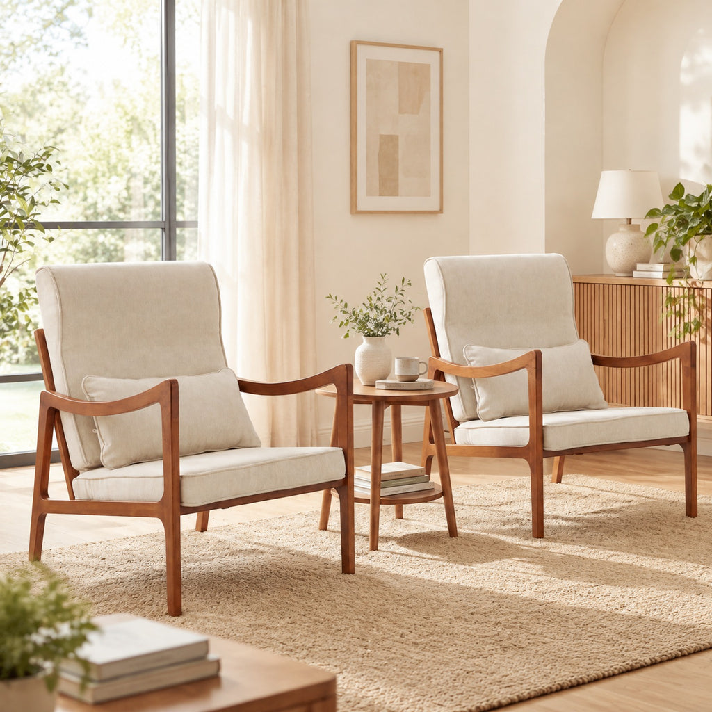 Airfind Modern Accent Chair with Solid Rubber Wood Faux Leather Upholstered Armchair, 400 lbs Capacity, 34.5 x 25.5 x 35 Footprint, White